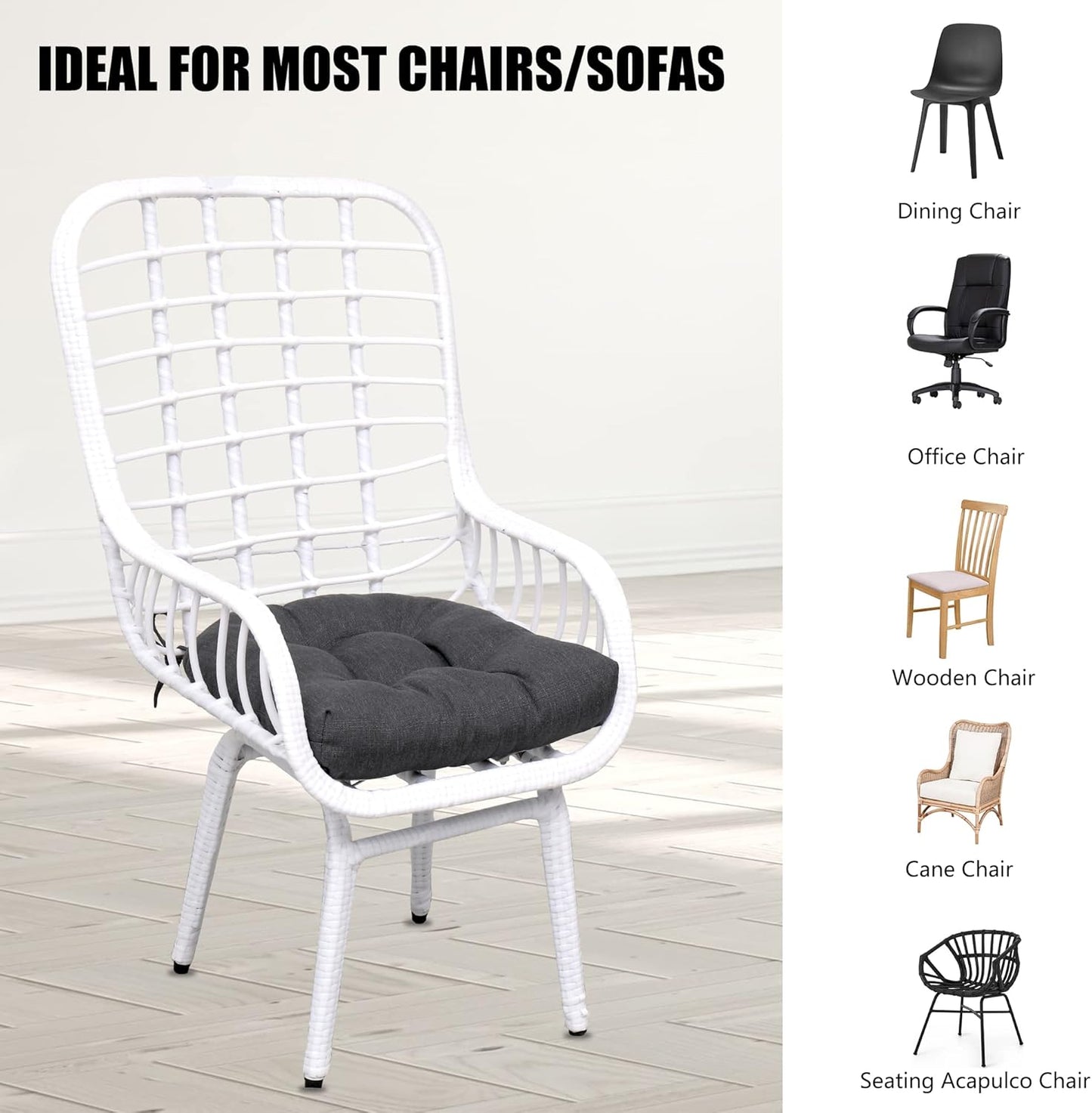 RACE LEAF Outdoor Seat Cushions Set of 2, 19" x 19" Square Patio Cushions, Plump Filling Tufted Water-Resistant Olefin Chair Seat Cushion with Ties for Non-Slip Support, Gray