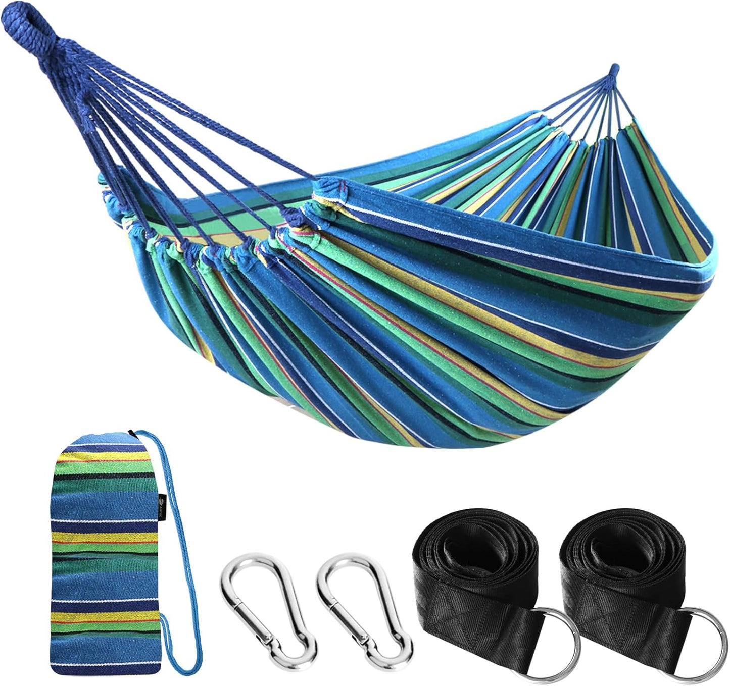 ANYOO Cotton Hammock Portable Camping Hammocks for Hanging Sturdy Garden Comfortable Fabric Hammock with Tree Straps Up to 660lbs with Travel Bag for Camping Outdoor/Indoor Patio Backyard