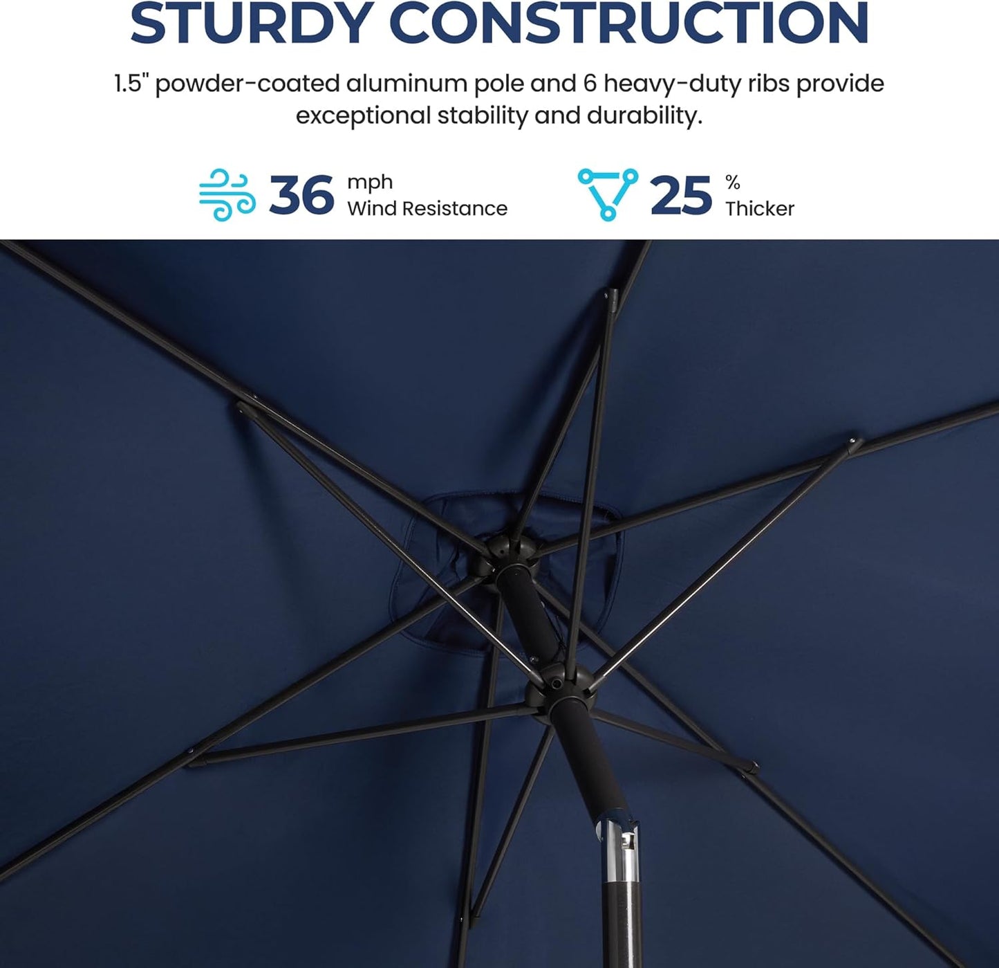 SUNVIVI OUTDOOR Patio Umbrella, 6.5' x 10' Rectangular Patio Umbrella, Metal Pole Square Outdoor Umbrella with Crank and Push Button Tilt, 6 Steel Ribs, Polyester Canopy