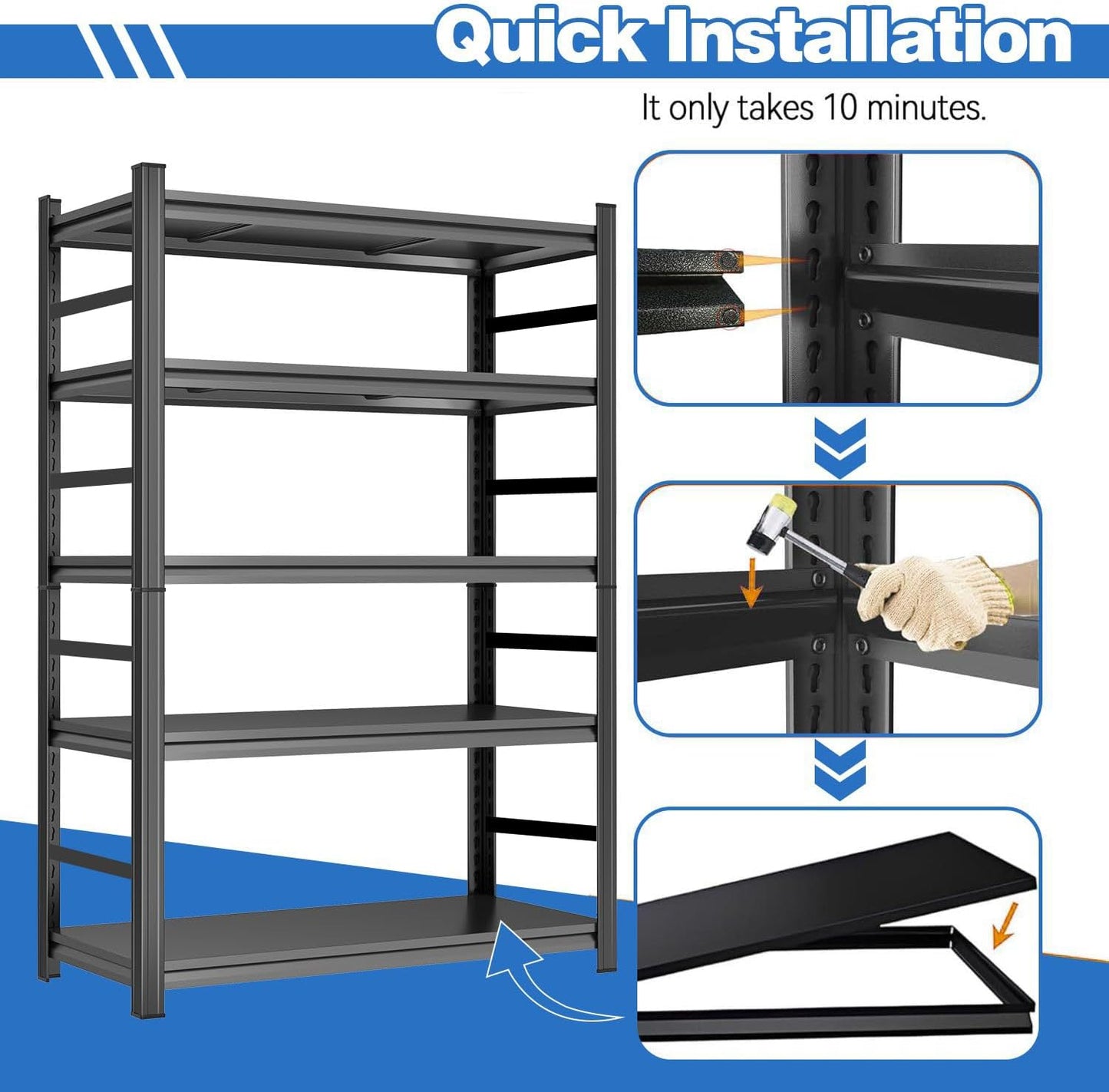 72" H Garage Shelving 3000LBS Metal Storage Shelves 5-Tier Adjustable Shelving Units Heavy Duty for Basement, Commercial, Warehouse, Industrial, Black (72" H*36" W*16" D)