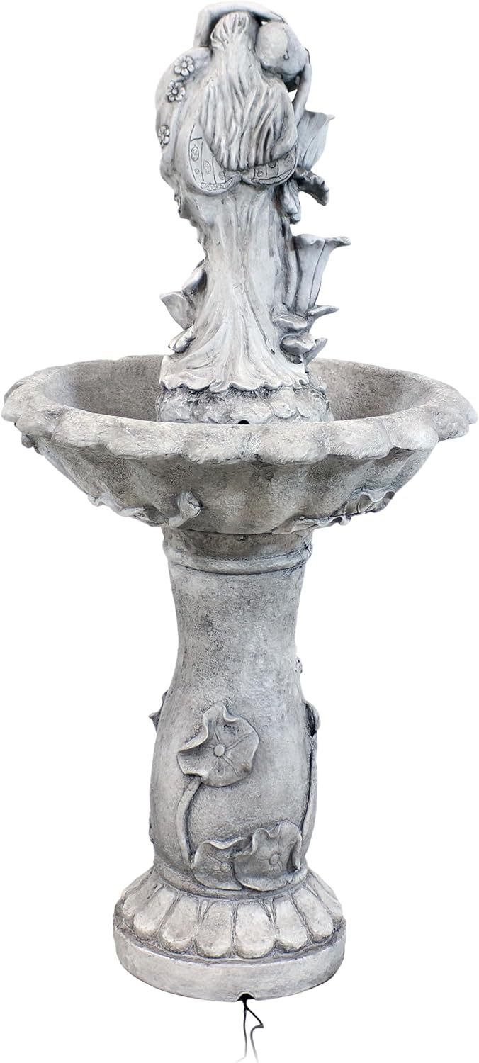 Sunnydaze Fairy Flower Solar Water Fountain - 42-Inch Outdoor Water Feature with LED Light - for Garden, Patio, Decks