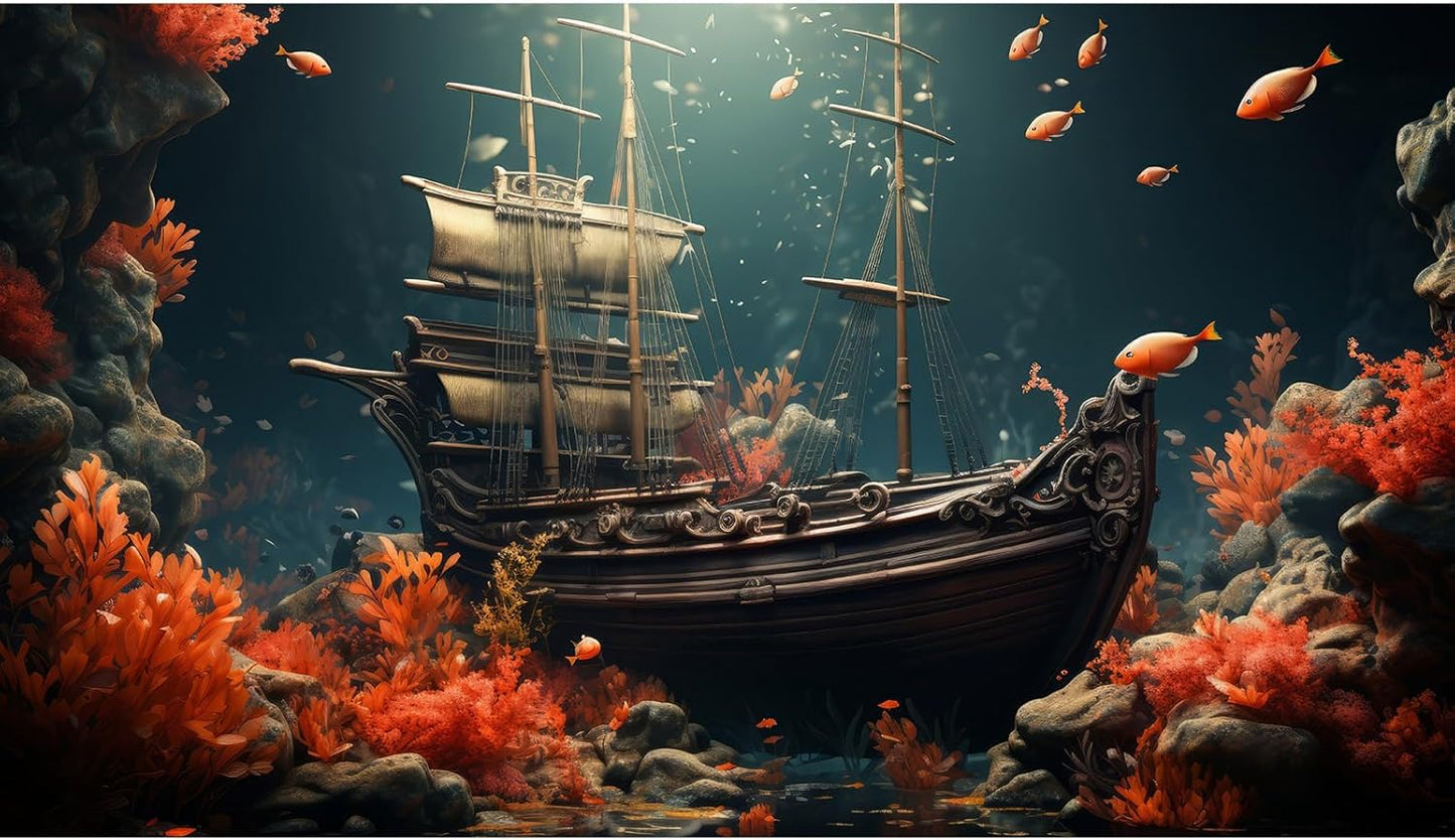 Pirate Shipwreck Aquarium Background Under The Sea Coral Reefs Fish Tank Background Underwater Sunken Ship Landscape Terrarium Background Tropical Sea Marine Life Aquarium Tank Background 30x18in