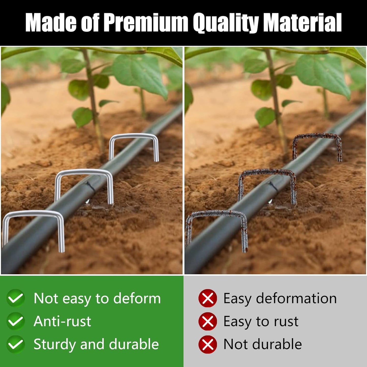 FEED GARDEN 6 Inch 300 Pack Galvanized Landscape Staples 11 Gauge Anti-Rust Garden Stakes Landscaping Fabric SOD Pins Yard Stakes for Weed Barrier Fabric