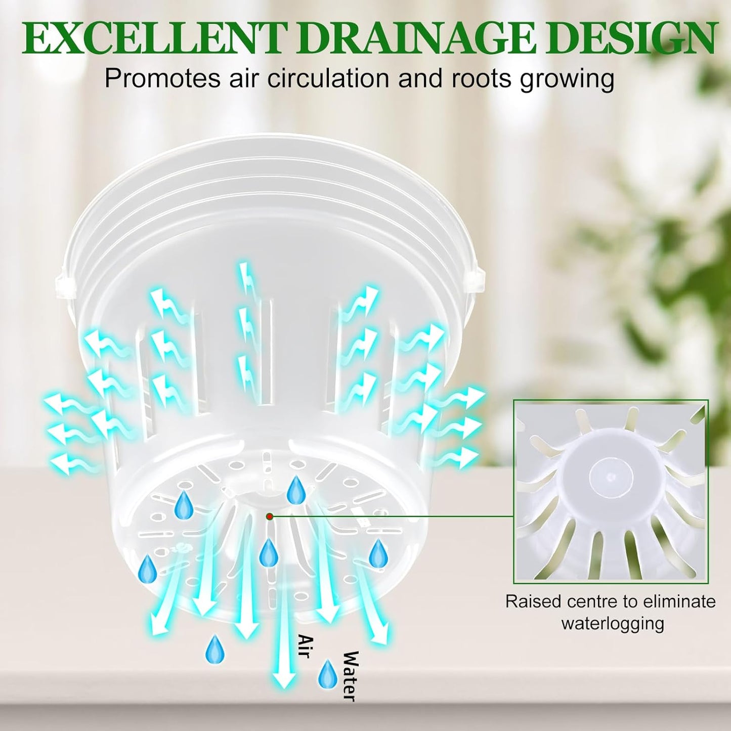 REMIAWY Orchid Pot, 12 Orchid Pots with Holes and 9 Saucers, 3 Each of 4.1, 4.8, 5.7 and 6.4 Inch Clear Flower Planter for Repotting, Plastic Breathable Plant Nursery Planters with Drainage