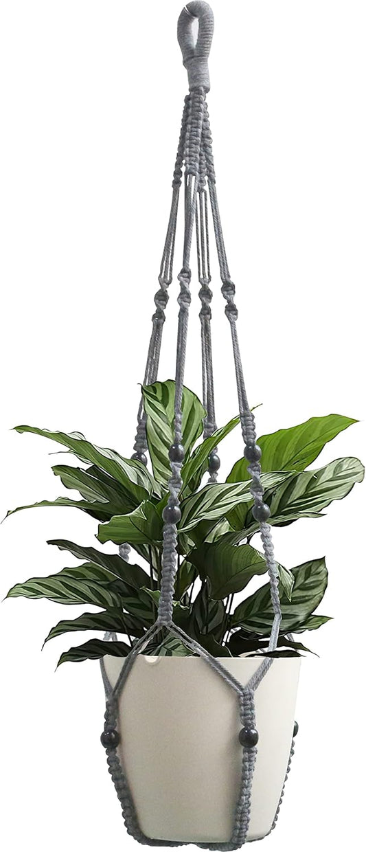 Macrame Plant Hanger Indoor Hanging with Wood Beads Macrame Planters No Tassel for Indoor Outdoor Boho Home Decor 35 Inch (Gray,1pc)