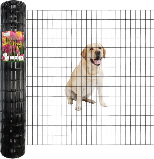 Black PVC Coated Welded Wire Fence 56 Inch x 50 Foot, 2 Inch x 4 Inch 14GA, Garden Border Fencing Roll Vinyl Coating Metal Wire Mesh Hardware Cloth for Yard Vegetable Plant Protection