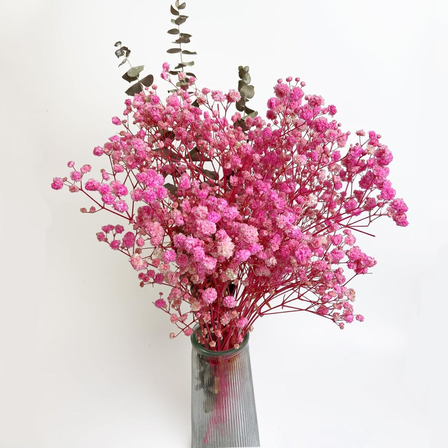 L'BREVOGA Dried Flower Bouquets, Preserved Pink Baby's Breath with Eucalyptus for Decoration Floral Arrangement Home Party (Baby's Breath Pink)