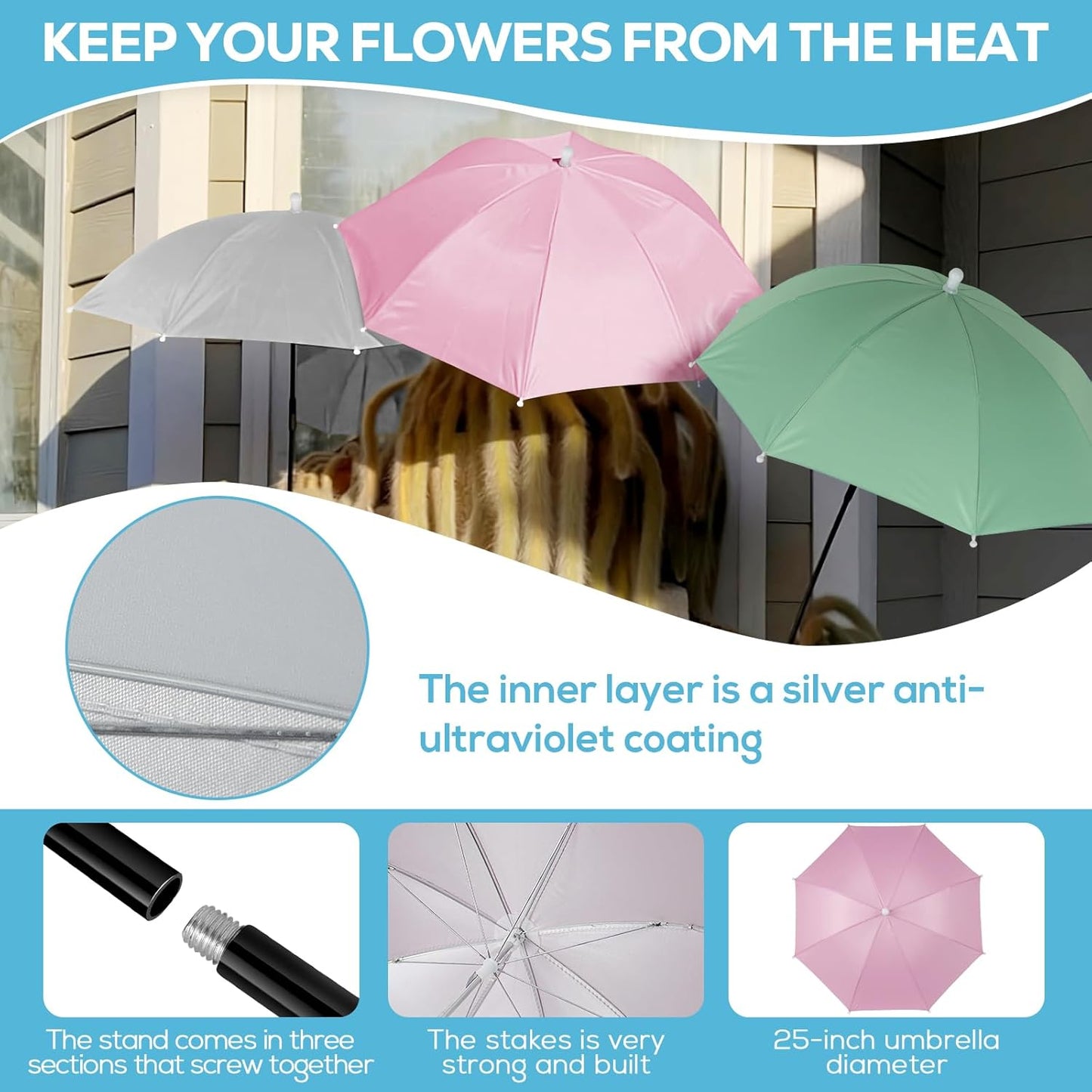 Plant Umbrellas Shades for Outdoor Plants, 3 Pcs Plant Shade Umbrella UV Resistant Sun Protection Cloth with Windproof Base Prevents Sunburn Damage for Potted Plants, Garden Beds, Patio Flowers, Fruit