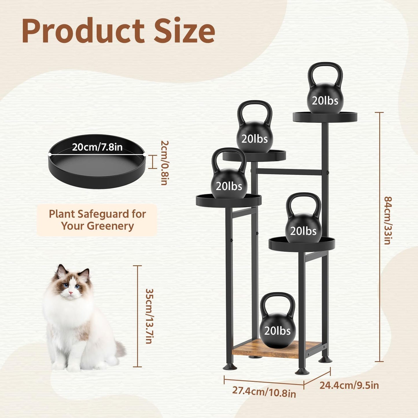 LASZOLA 5 Tiered Black Plant Stand Indoors for Multi Larger Heavy Duty Planter, Sturdy Flowers Rack for Narrow House Inside, Decorate for Herb Tree, Metal Ladder Shelving with Wood Base, Space Saving