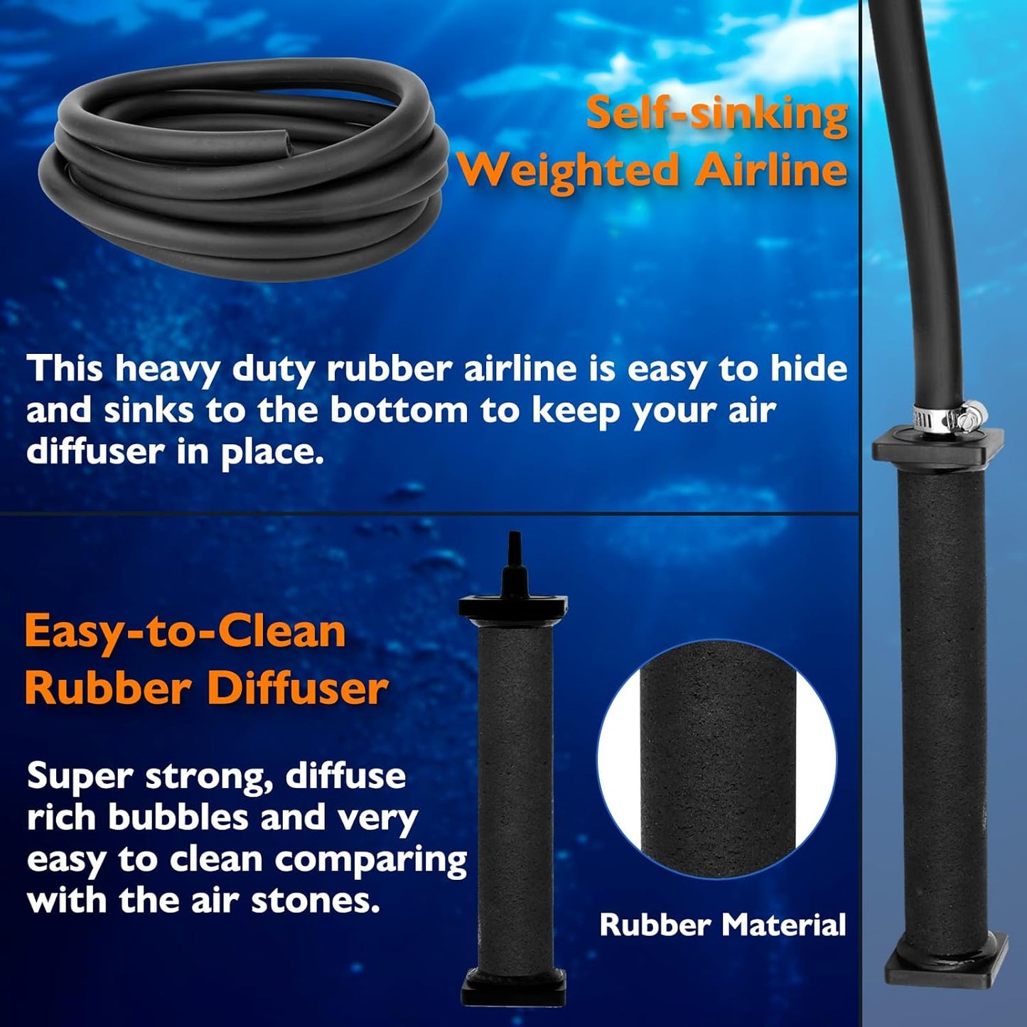 AquaMiracle Koi Pond Aerator Pond Air Pump for Outdoor Ponds 5000-10000 Gallons, All-in-One Aeration Kit with Self-Sinking Airline Flow Control Rubber Air Diffuser