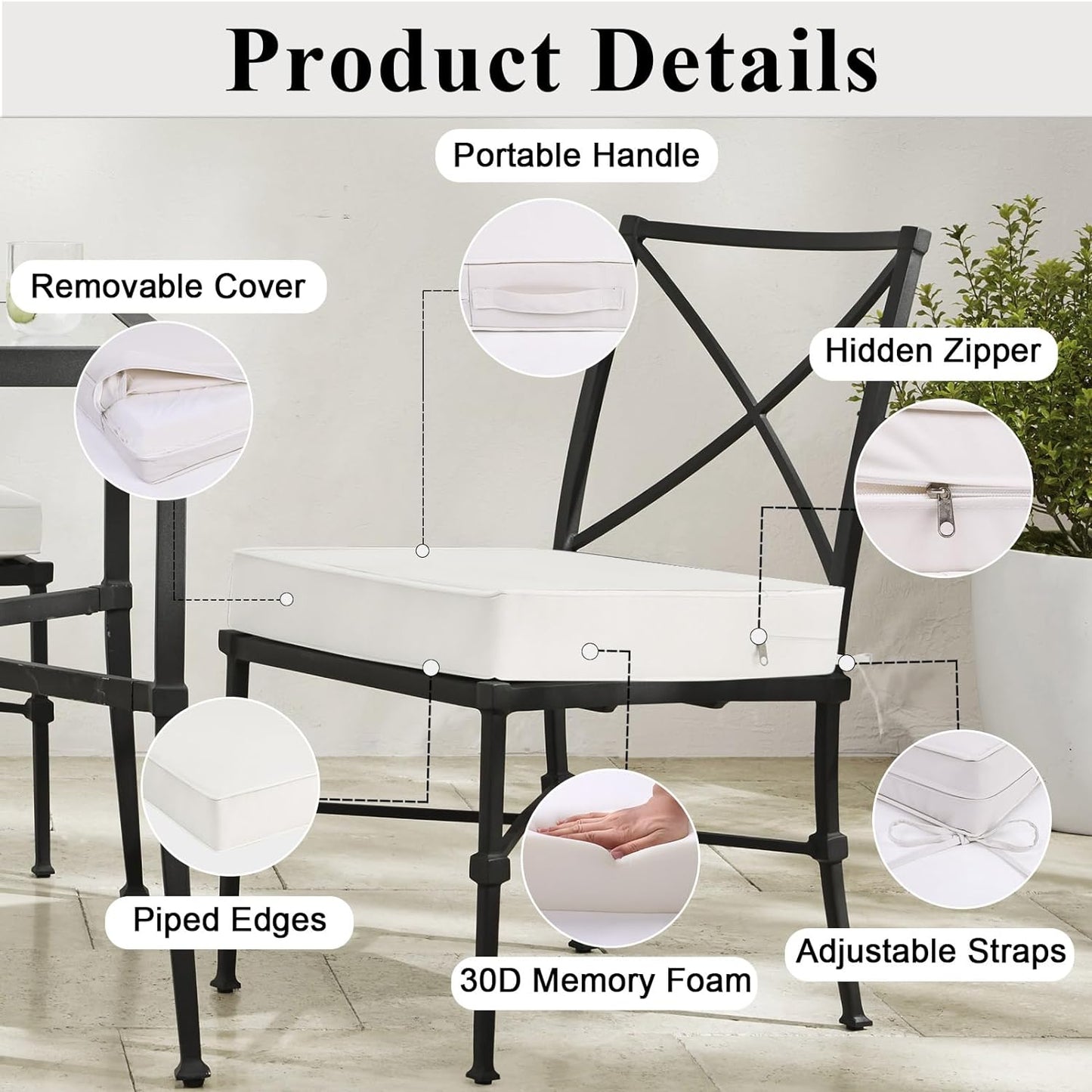 Outdoor Chair Cushions Set of 2 for Patio Furniture 22x22x4 Inch Waterproof Patio Chair Cushion 3 Year Color Fastness Square Elastic Foam Garden Sofa Couch Pads with Ties and Handle,Beige