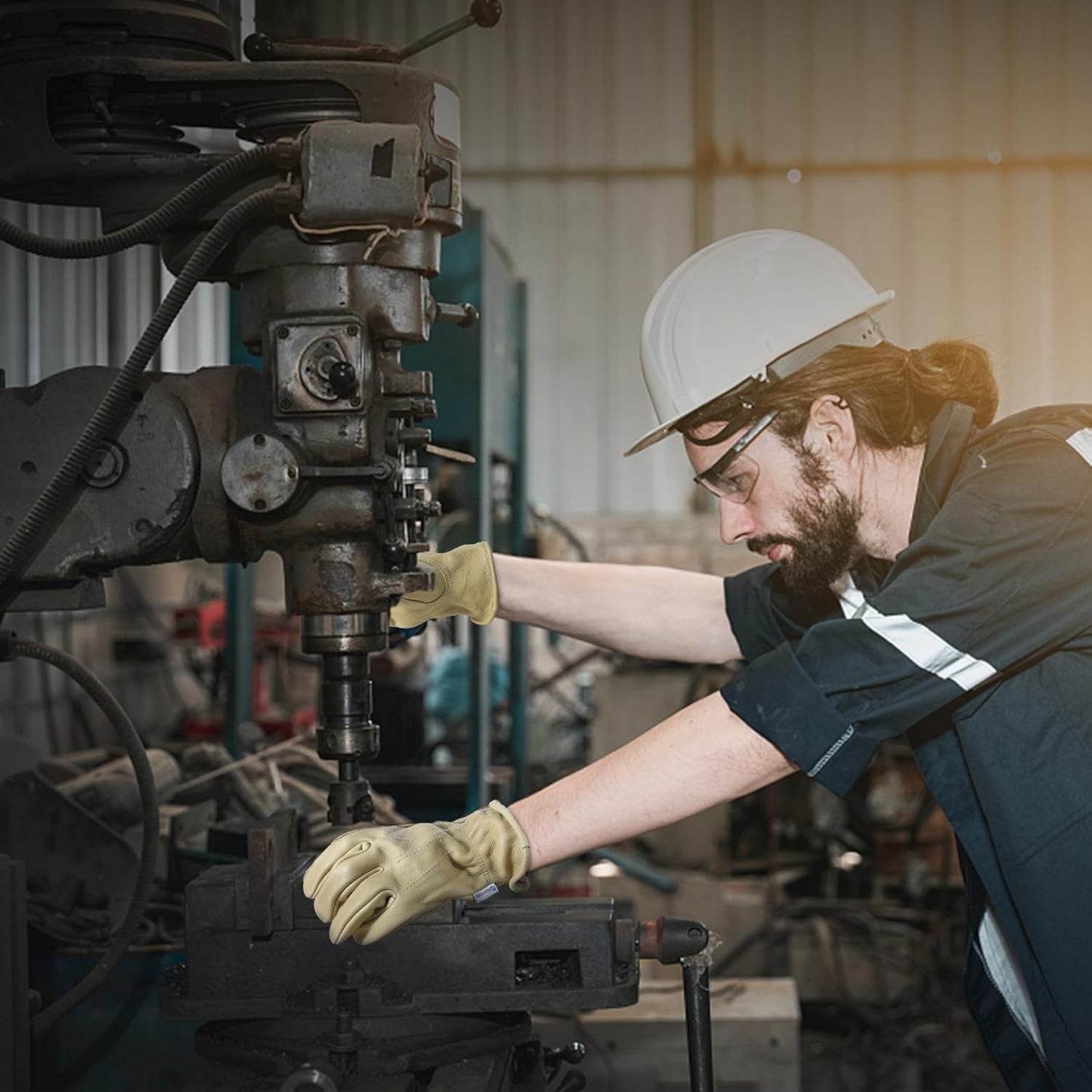 HLDD HANDLANDY Leather Work Gloves for Men & Women, Adjustable Wrist Cowhide Gardening Glove with Reinforced Palm for Driver