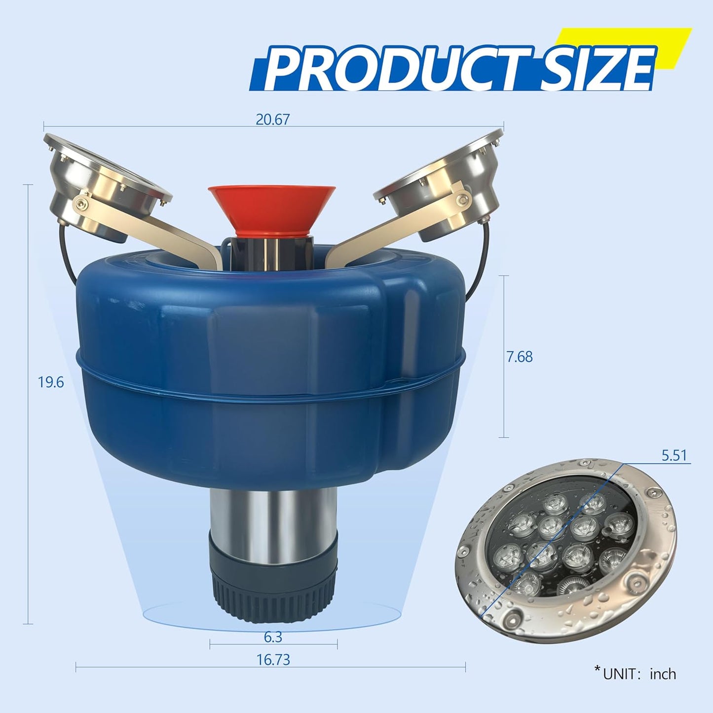 RGB LED Pond Fountain Aerator 750W with Color-Changing Light Show, 1HP 15000 GPH Floating Aerating Pump, 100ft Power Cord, Wireless and Time Control, Perfect for Ponds & Lakes (RGB)