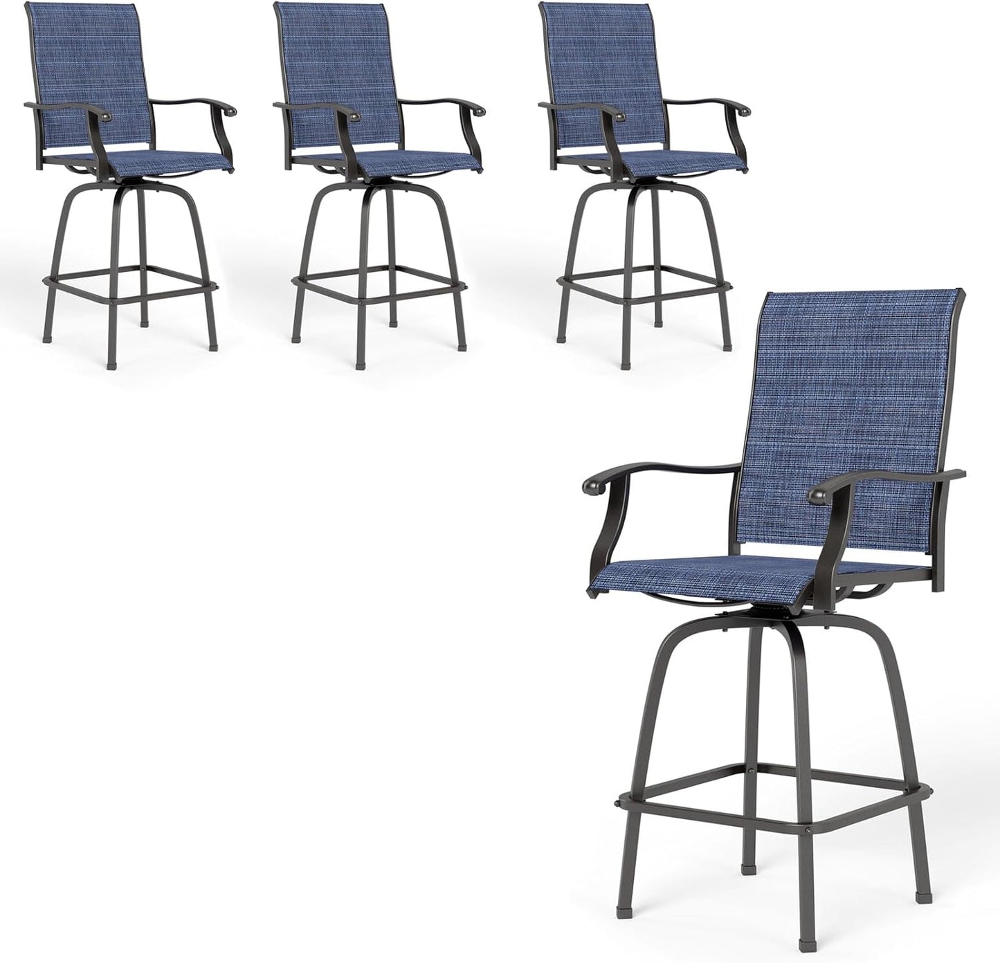 PHI VILLA Outdoor Swivel Bar Stools Set of 4, Bar Height Patio Stools & Chairs with All Weather Textilene Sling Fabric, 30 Inch High Top Tall Bar Chairs for Outside Balcony & Porch, Blue