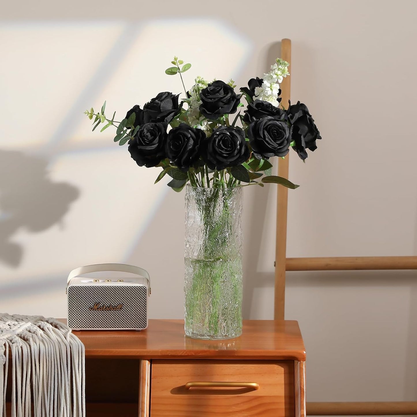 Hawesome 12PCS Artificial Silk Flowers Realistic Roses Bouquet Long Stem for Home Wedding Decoration Party (Black-1)