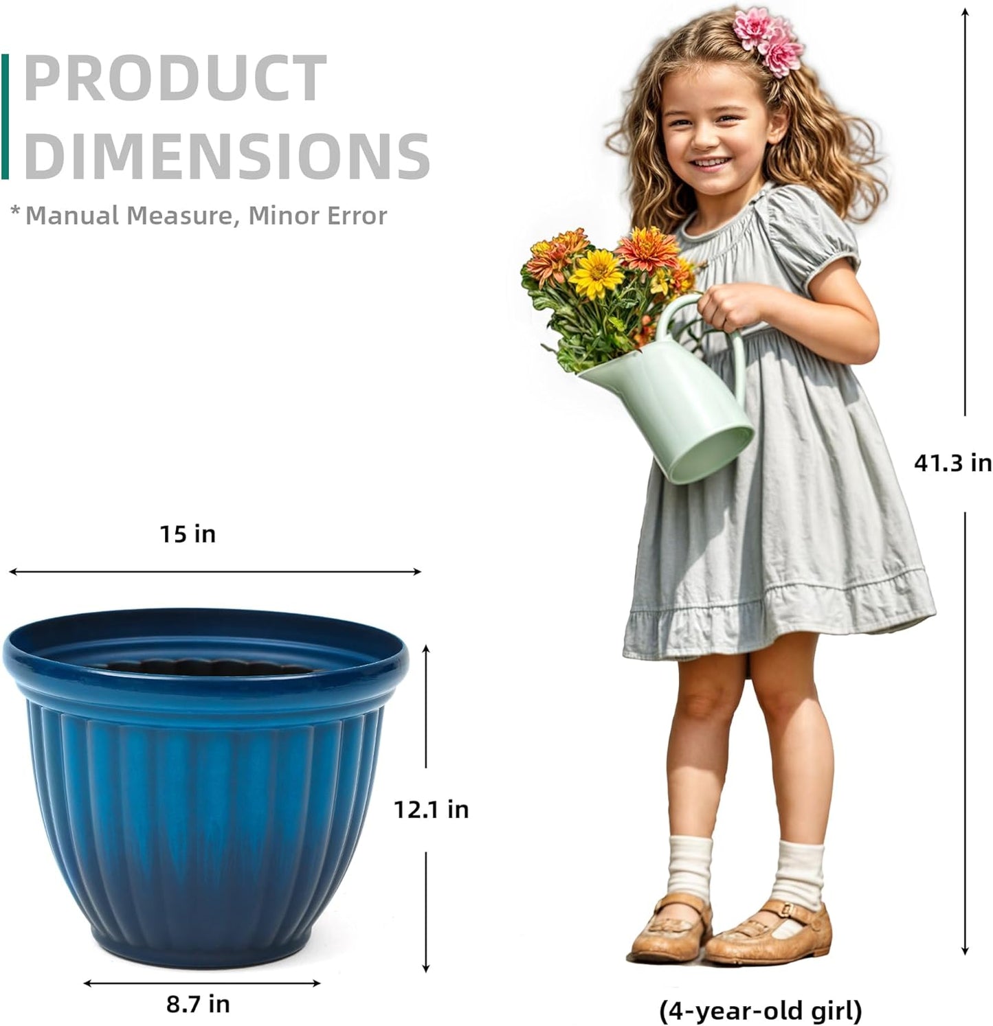 15" Outdoor Large Flower Pots (Set of 2), Gradient Blue Plastic Planters with 3D Texture, Weather-Resistant for Garden, Patio, Porch or Indoor Use