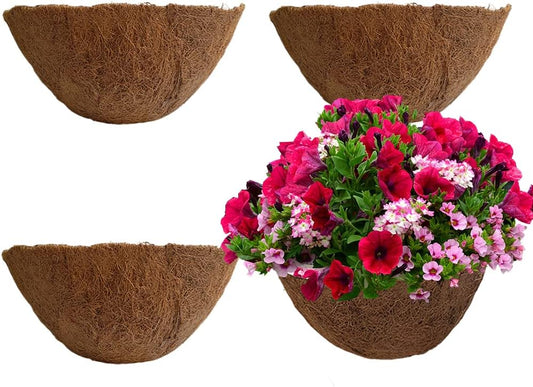 4PCS Coco Liner for Hanging Basket 14 Inch Round 100% Natural Planter Liner Replacement Plant Basket Liners Coco Fiber Liner for Garden Planters Coconut Coir Liner Flower Pot for Hanging Basket