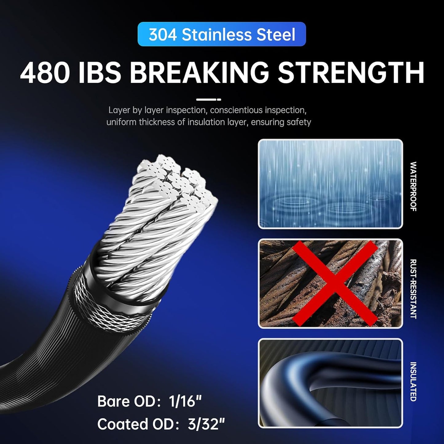 165FT String Light Hanging Kit,304 Stainless Steel Cable Kit - Heavy Duty 480LB Capacity, Adjustable Turnbuckles & Complete Accessories for Clothesline, Garden Rigging