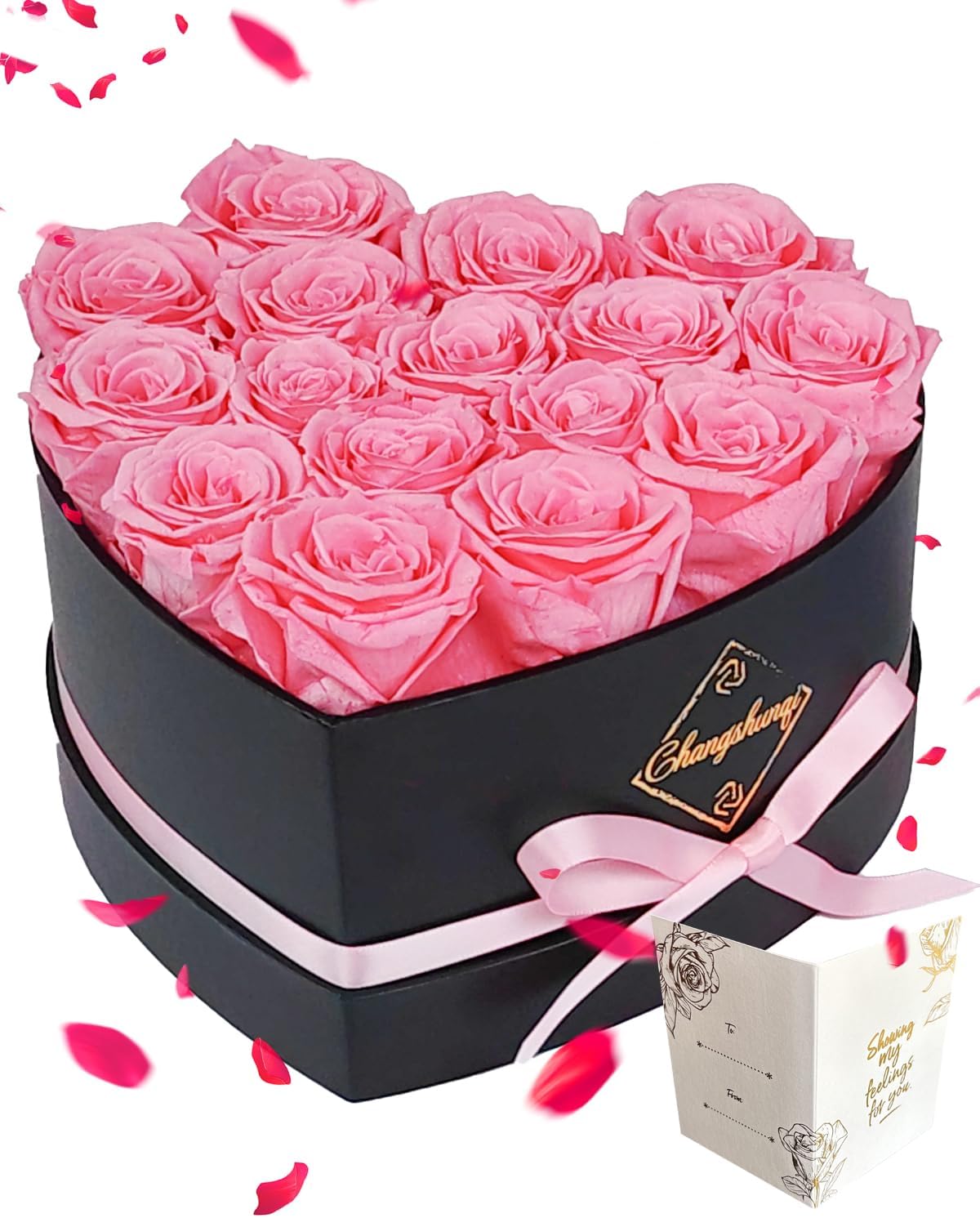 16 Flowers Preserved Roses Gifts for Women, Pink Forever Flowers Womens Birthday Gifts for Women Wife Friends Preserved Flower Rose Gift for Mom Her Wife gf