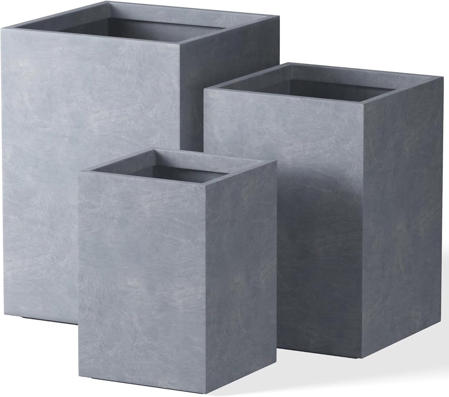 Kante 18.5",15.7",12.6" H Tall Rectangular Concrete Planters Set of 3, Outdoor Indoor Lightweight Plant Pots with Drainage Hole and Rubber Plug, Modern Style for Home Garden Patio, Slate Gray