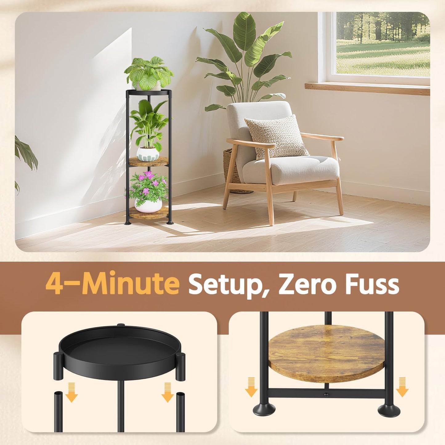 LASZOLA 3 Tier Black Plant Stand Indoor for Large Tall Heavy Duty Flower Planter, Metal Vertical Multi Level Rack for Narrow Floor Corner, Sturdy Round Holder Organizer, Modern, Mid Century, Farmhouse