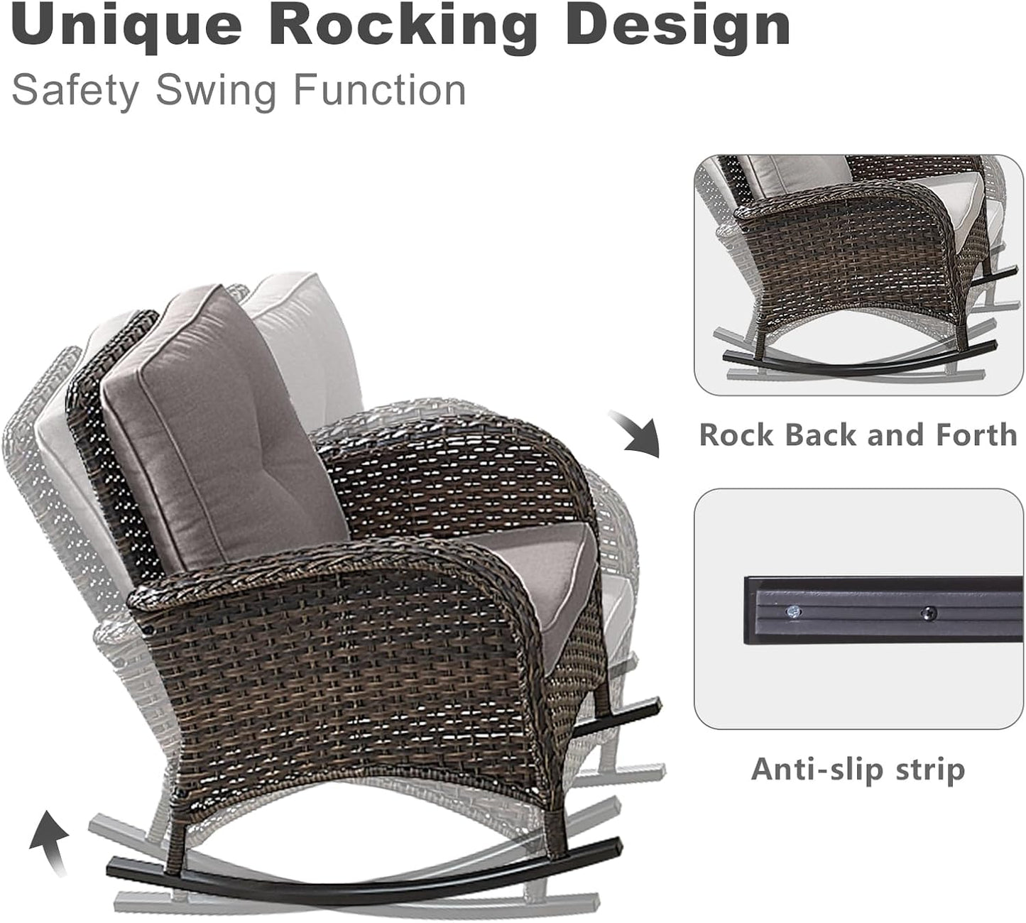 HUMMUH 5-Piece Outdoor Patio Furniture PE Wicker Patio Conversation Set,All-Weather Outdoor Rocking Chairs with Patio Couch Tables for Backyard,Poolside,Deck