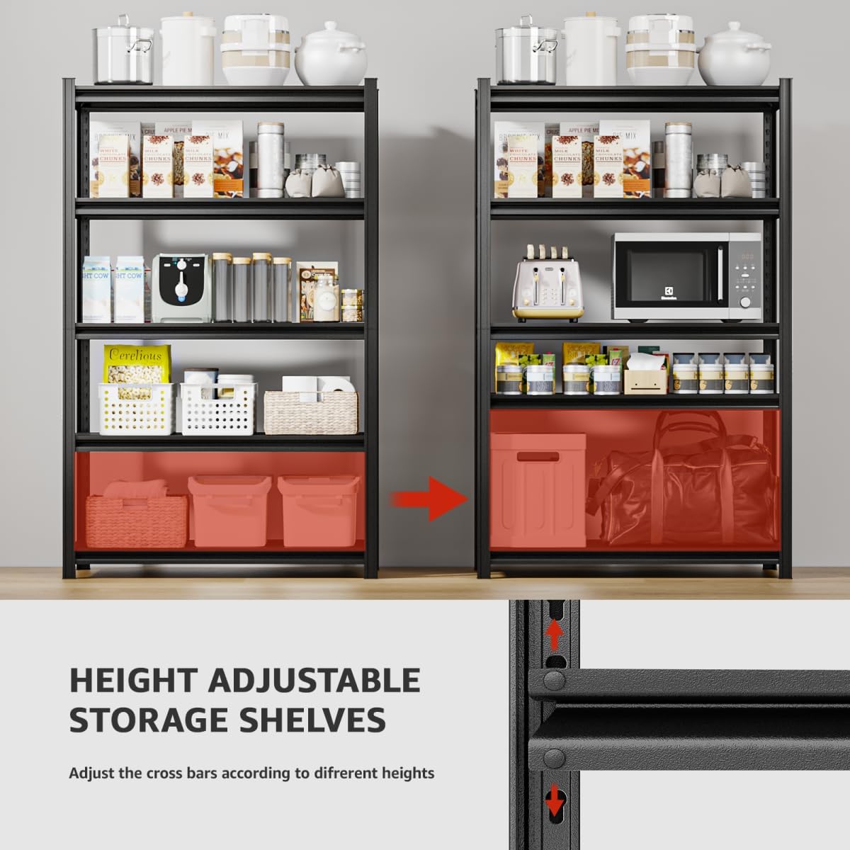 5 Tier Metal Shelving Unit, 72" H x 35.5" W Adjustable Storage Shelves, Heavy Duty Garage Shelves for Warehouse, Basement, Kitchen, Pantry, Living Room, 2500LBS, Black, 15.75" D