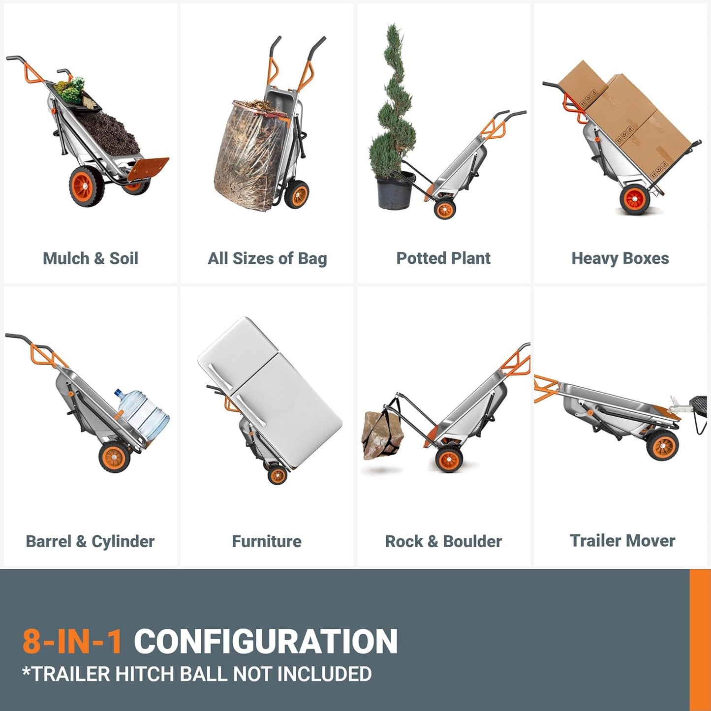 Worx WG050 8-in-1 Aerocart Garden Cart/Wheelbarrow Heavy Duty/Dolly