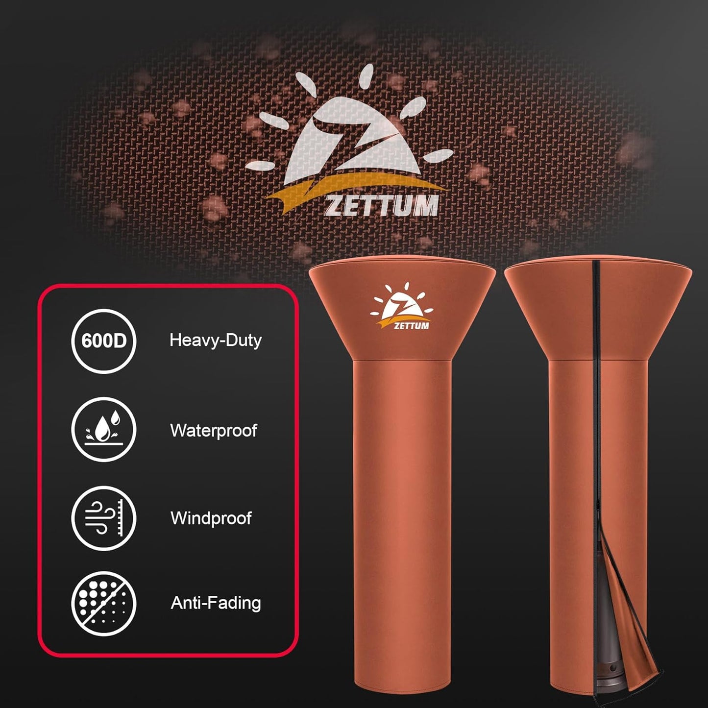 Patio Heater Covers - 600D Outdoor Heater Cover with Zipper Heavy Duty Waterproof, Propane Heat Cover for East Oak, Hampton Bay, Amazon Basics and Fire Sense (87" Height x 33" Dome x 19" Base)