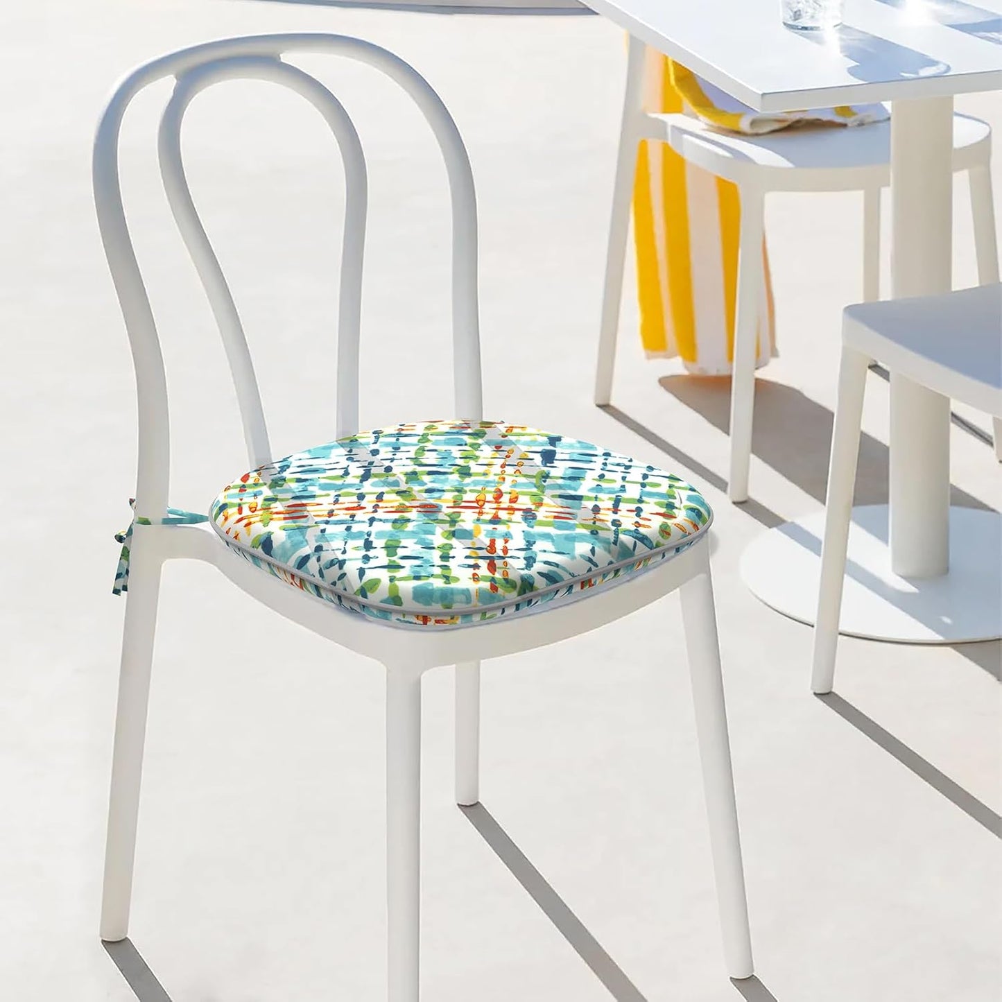 Indoor/Outdoor Chair Cushions 16x17 Inch, Patio Chair Cushions with Ties, All Weather Seat Cushions for Patio Furniture Home Garden Chair Use, Set of 2,Acapa Opal Geometric