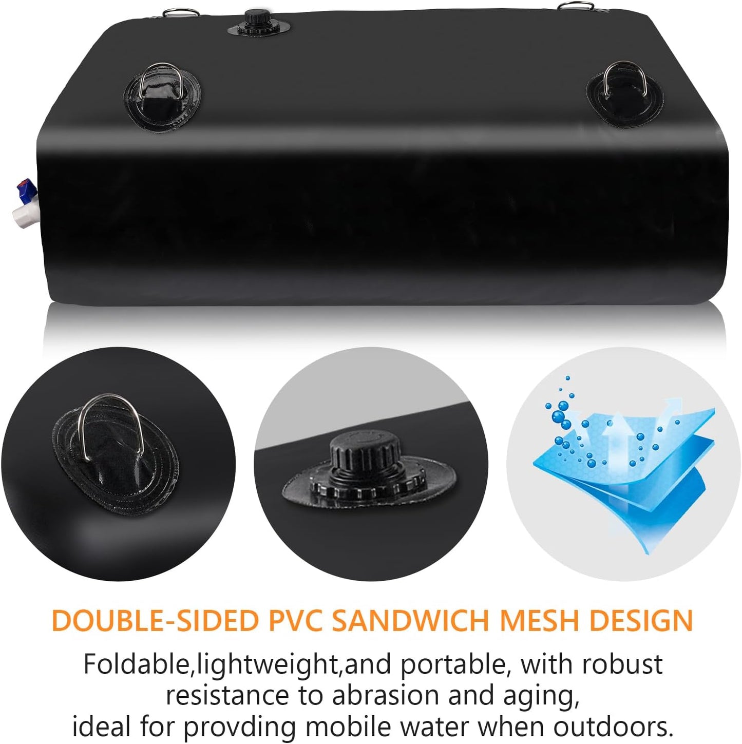 Water Storage Bladder, Water Tank 65 Gallon Foldable Portable Water Storage, Large Water Storage Containers with 3/4" PVC Spigot and Overflow Kit for Camping, Garden, Emergency Water Storage