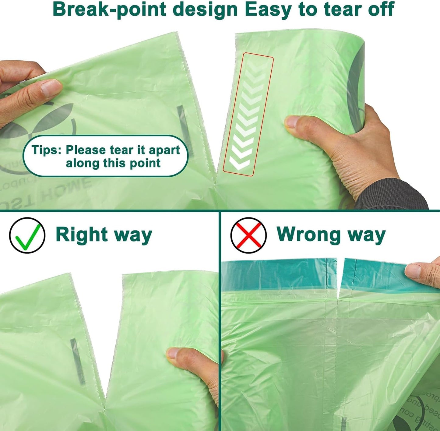 13 Gallon,100 Count, Compostable Trash Bags with Drawstring,Tear Resistant Kitchen Food Scrap Waste Bag, ASTM D6400, US BPI and Europe OK Compost Home Certified