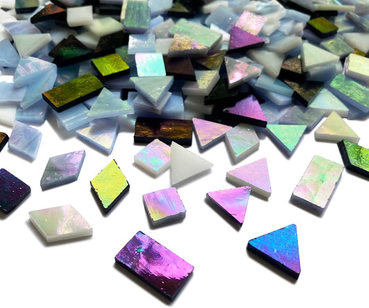 510 Pieces Stained Glass Mosaic Tiles for Crafts Bulk, Mixed 4 Shapes Iridescent Black White Gray Colors Mosaic Kit for Adults Kids, KALUCION Stained Glass Supplies for Mosaics
