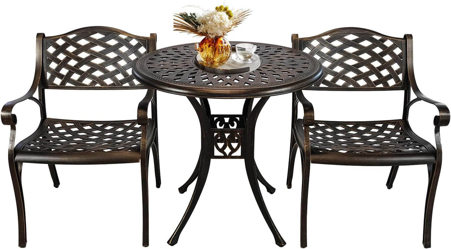 Outdoor Patio Table and Chairs Patio Dining Furniture Set Cast Aluminum Outdoor Table Set Bistro Chairs for Garden (Bronze, 3 Piece Round Table Set)