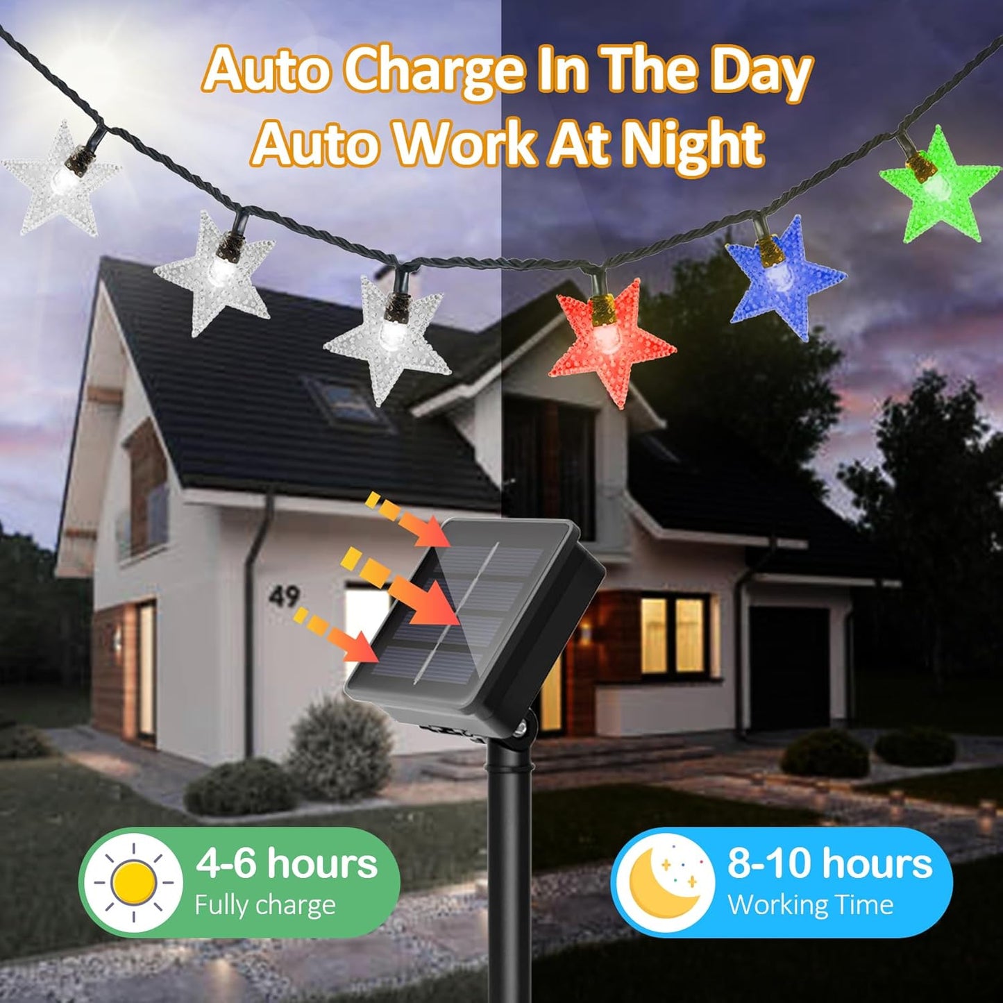 Twinkle Solar Star String Lights Outdoor Waterproof Fairy Lights 39FT 100 LED with 8 Lighting Modes for Camping Garden Wedding Party Tree Holidays Backyard Patio(Multicoloar)