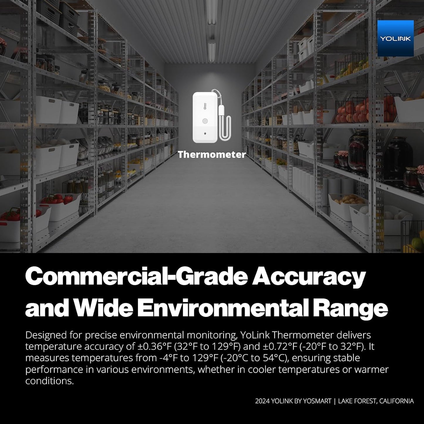 YoLink Smart Wireless Thermometer, Wide Temp Range for Freezer, Fridge, Green House, Pet Cage, App, Emails, Text/SMS alerts, up to 5 Years Battery Life- Hub Included