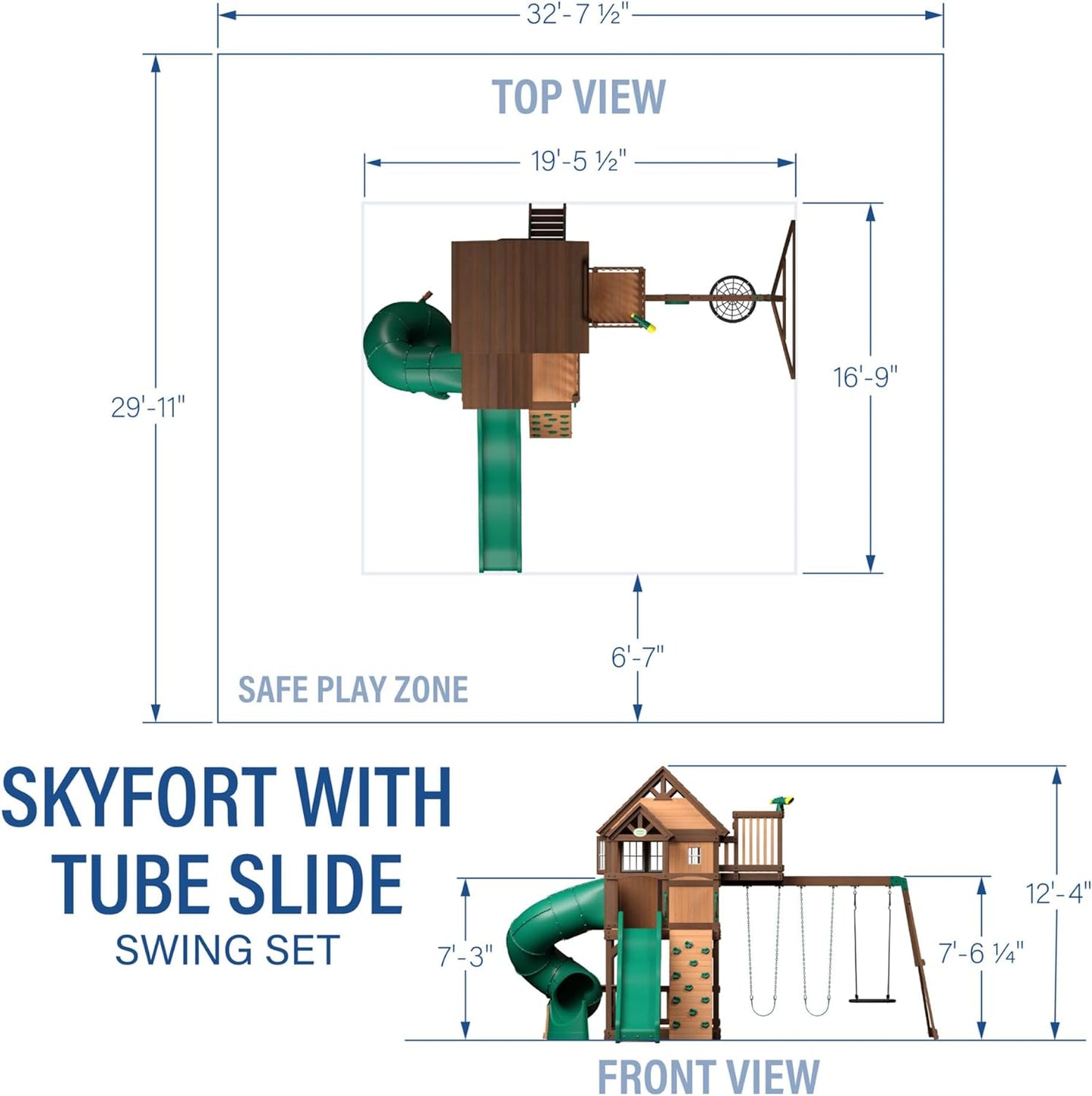 Backyard Discovery Skyfort All Cedar Swing Set, Elevated Covered Wood Roof Clubhouse with Bay Windows, 2 Belt Swings, Web Swing, 10ft Wave Slide, 5 ft Tube Slide, Covered Picnic Table, 5 ft Rock Wall