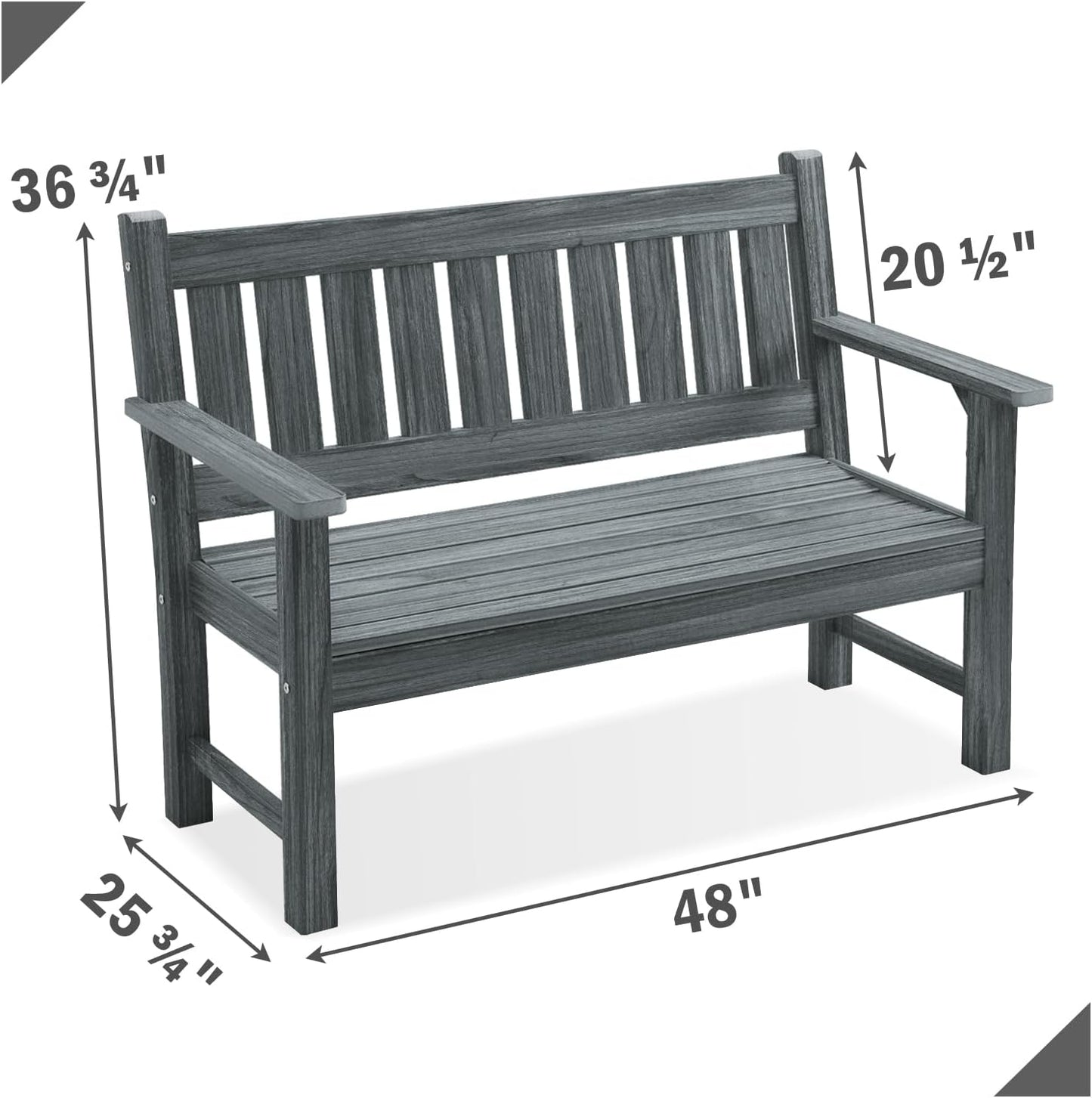 Outdoor Bench, 2-Person Garden Bench, Poly Lumber Patio Bench for Outdoors, Porch, and Park (Dark Grey)