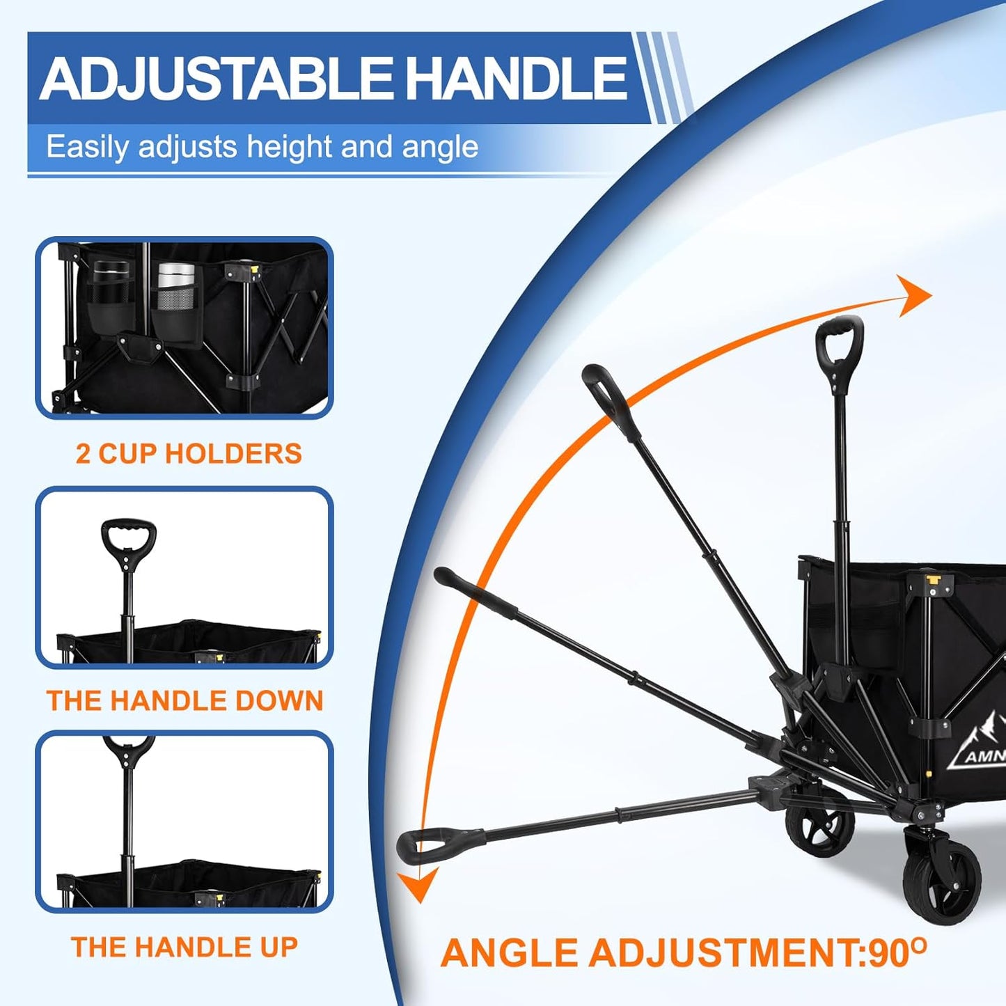 Collapsible Wagon Cart with Wheels Foldable, Folding Wagons Carts with Silent Universal Wheels, Large Grocery Cart On Wheels, Heavy Duty Utility Wagon for Shopping Beach Sports Fishing Camping, 150L