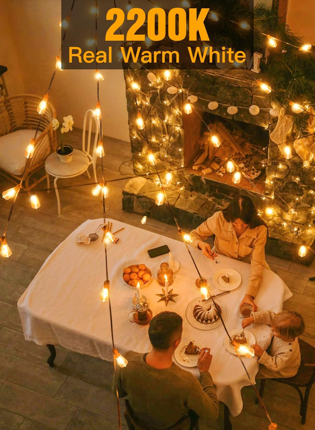 Ollny Outdoor String Lights 160FT, Shatterproof Connectable Patio Lights with 80+4 Spare ST38 Vintage Bulbs, 2200K Warm White Waterproof Outside Hanging Light for Yard Camping Gazebo Porch Balcony