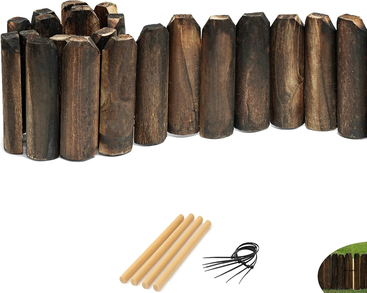 Wood Garden Edging, Wooden Fence Border Decorative Small Picket Panels for Flower Bed Barriers and Landscape Fencing