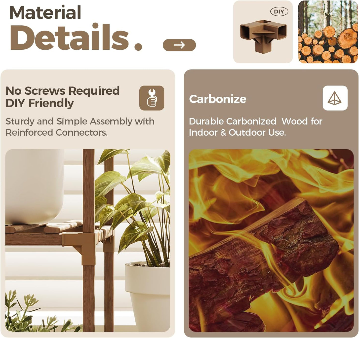 Bamworld Plant Stand Indoor Corner Plant Shelf Wood Plant Holder for Multiple Plants Tall Flower Stands Plants Table Rack Garden Patio Lawn Window 03H, Brown