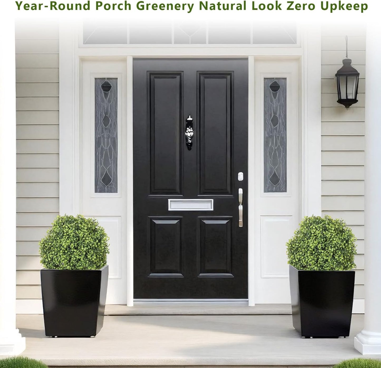 THE BLOOM TIMES 2ft Boxwood Topiary Ball Trees Artificial Outdoor Set of 2, 24" Faux Evergreen Plants Outside UV Resistant Greenery, Fake Potted Bushes and Shrubs for Front Porch Planter Patio Decor