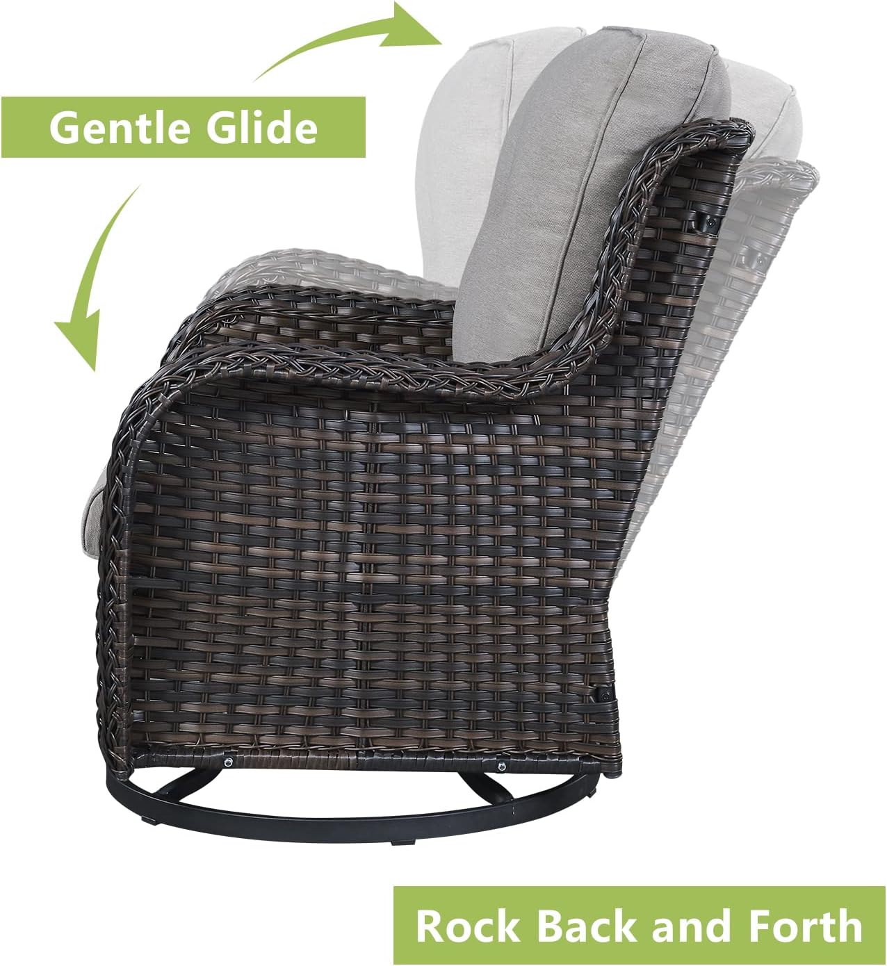 Outdoor Wicker Patio Furniture Set - 5 Pieces Rattan Patio Conversation Set with 2 Rocking Swivel Chairs,2 Ottomans and 1 Side Table for Porch Deck Backyard Garden(Brown/Grey)