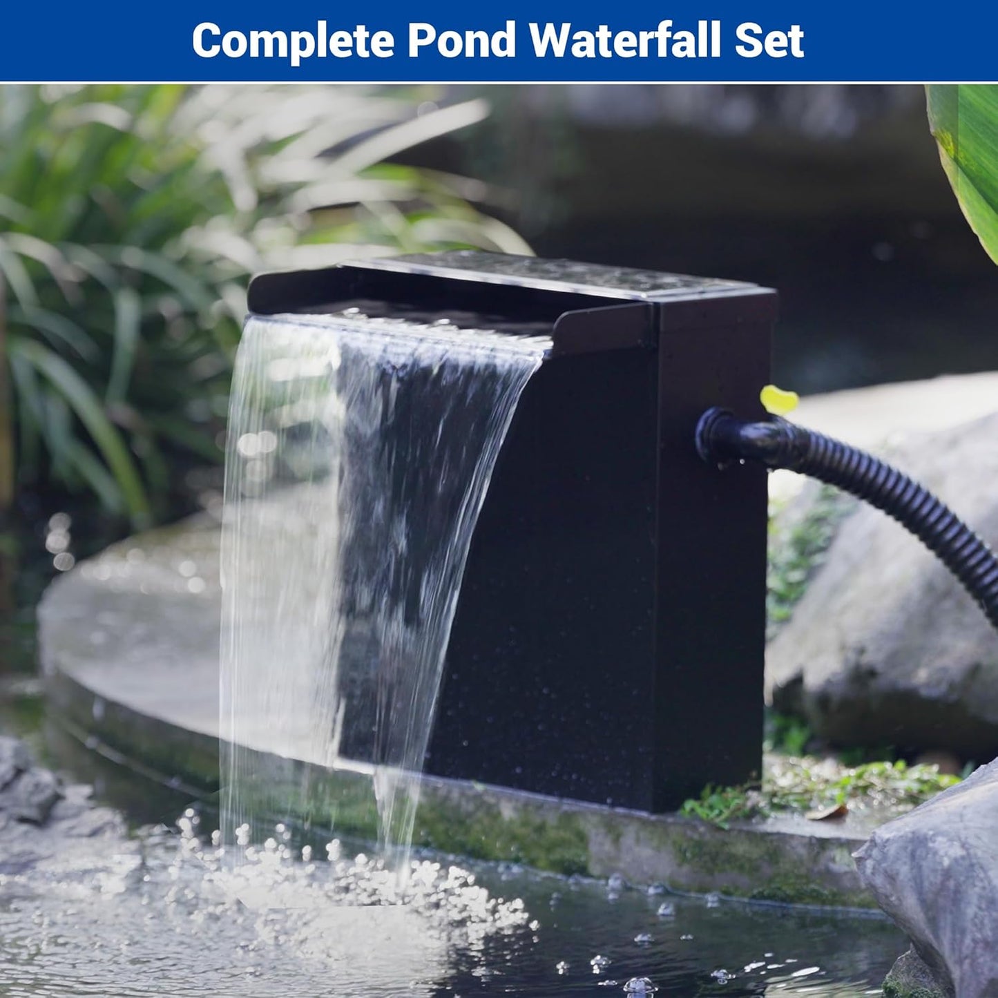 NFESOLAR Pond Waterfall Spillway with Pump Kit, Large 11.8" W 13.4" H Capacity Stainless Pond Waterfall Box with Filtration, LED Lights for Garden Outdoor Pond up to 2000 Gallons N4313