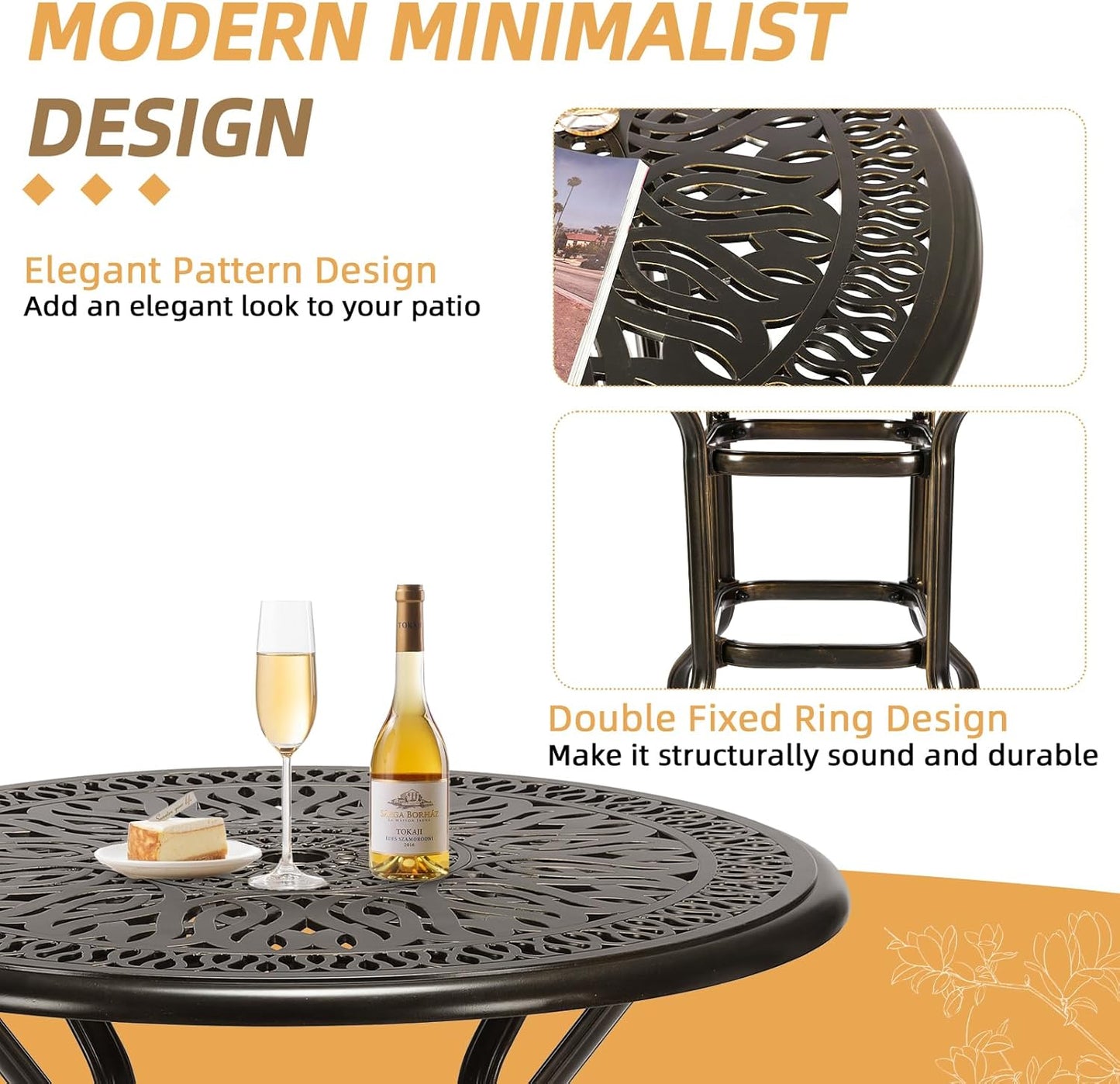 5 Pieces Patio Swivel Bar Set, Patio Bar Table and Chairs Set, All-Weather Cast Aluminum Outdoor Swivel Bar Stools of 4 and 35.4" Bar Height Table, High Top Bistro Set for Deck, Pool, Garden