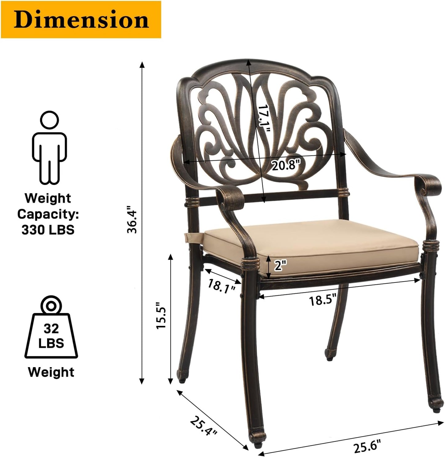 Outvita 59inch Patio Dinning Set, Outdoor Cast Aluminum Large Rectangle Table with Umbrella Hole and 6 Pieces Dining Chairs with Cushion for Backyard Pool Balcony Deck