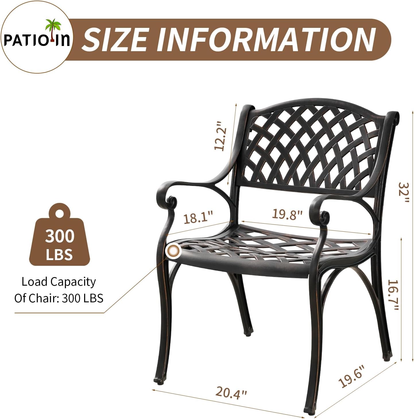 Bistro Set 3 Piece Outdoor Cast Aluminum Patio Bistro Set Patio Set Metal Bistro Table and Chairs Set of 2 with Umbrella Hole for Deck, Gardens, Bronze (Woven Backrest)