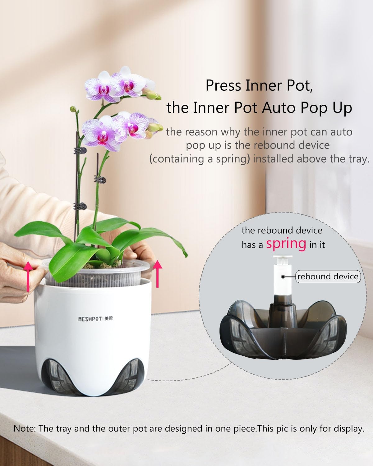 4 inch Orchid Pots with Holes, Set of 2, Double Layer Plastic Imitate Ceramic Planters for Good Air Circulation