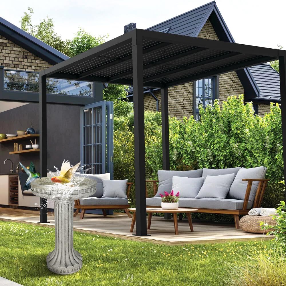 watnature 24 Inch Height Outdoor Bird Bath - Fibre Reinforced Concrete Large Bird Bath Stylish with Modern Pedestal for Garden, Patio, Backyard, Lawn - 16”W X 24”H Contemporary Birdbaths & Supports